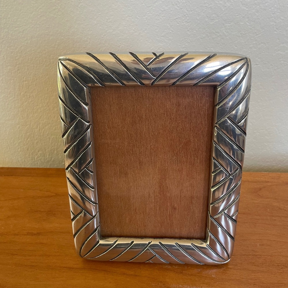 Silvertone Pewter Photo Frame 4x6" Heavy Silver Braided Cris Cross Design Modern